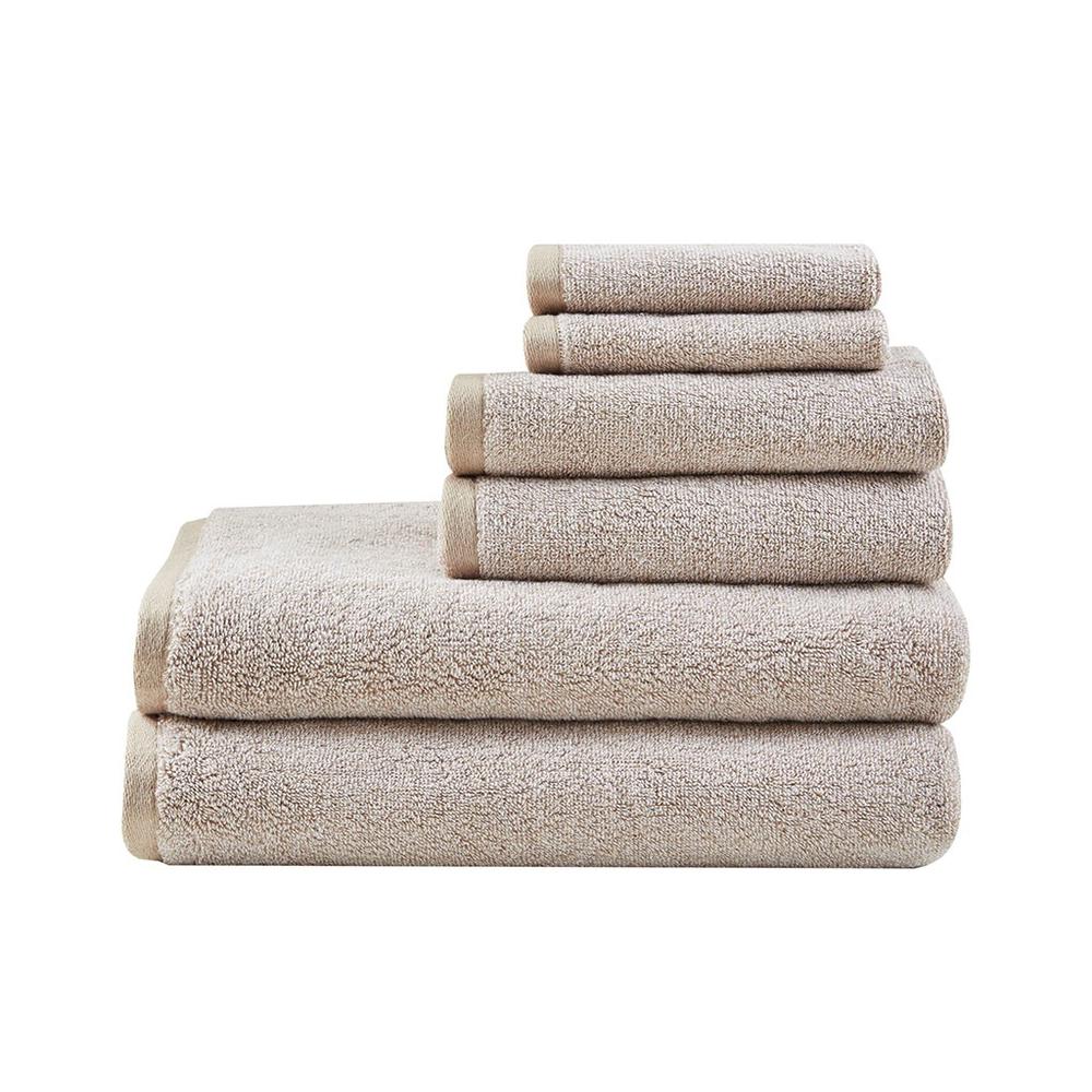 100% Cotton Dobby Yarn Dyed 6pcs Towel Set, Natural. Picture 1