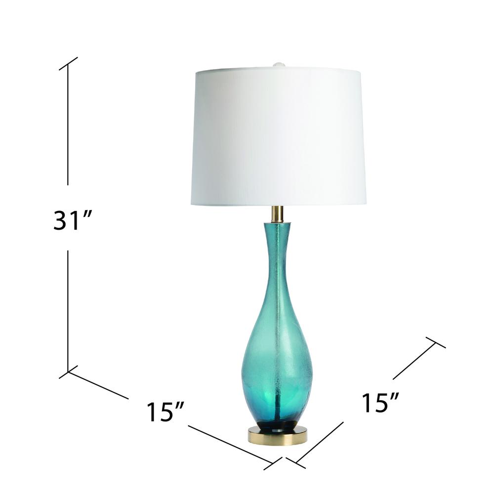 Crestview Collection Glendale 31 Inch Bue Glass Lamp with Bronze Metal Base. Picture 5