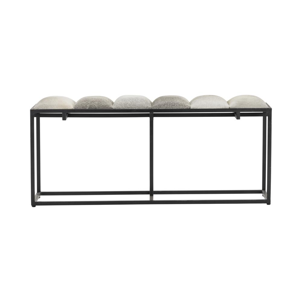 Crestview Collection Hampton Black Metal and Cowhide Bench Metal Black. Picture 3