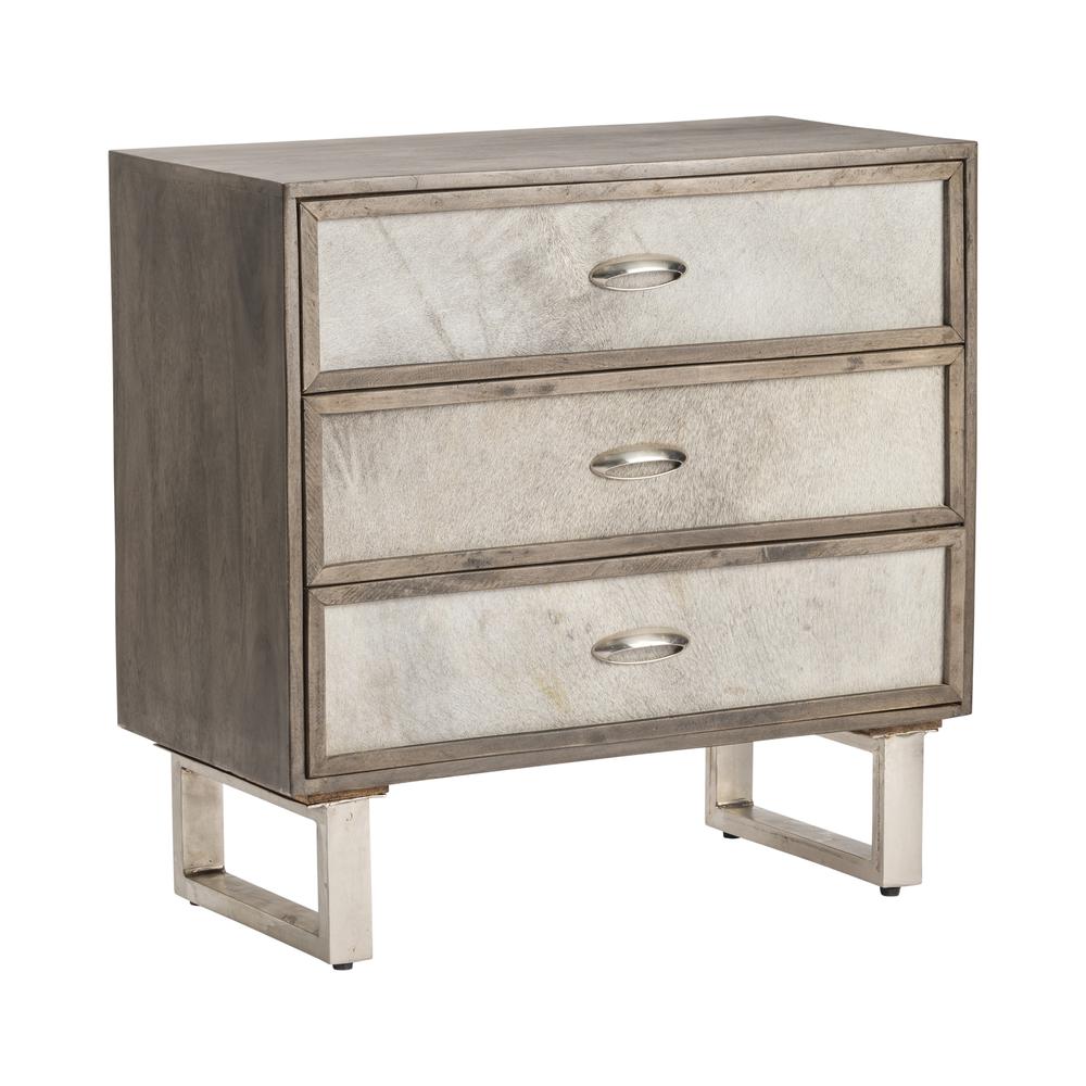 Theodore 3 Drawer Grey Cowhide Chest Wood Brown. Picture 5