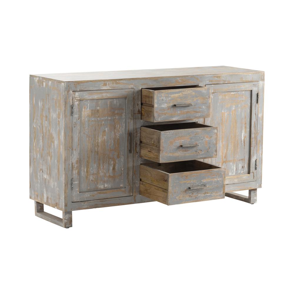 Bengal Manor Mango Wood 2 Door 3 Drawer Sideboard Heavily Distressed Grey Finish. Picture 4
