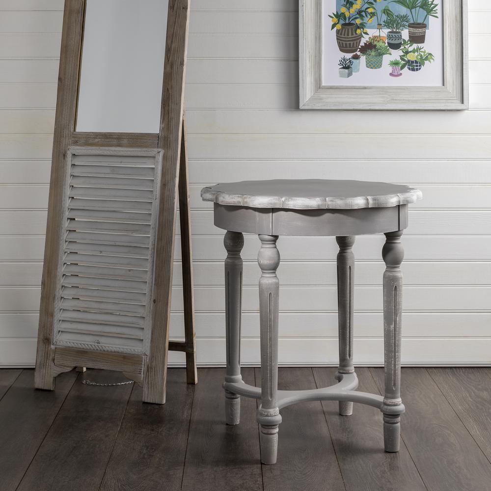 Crestview Collection Pembroke Turned Leg Chalk Grey Scalloped Accent Table, Gray. Picture 3