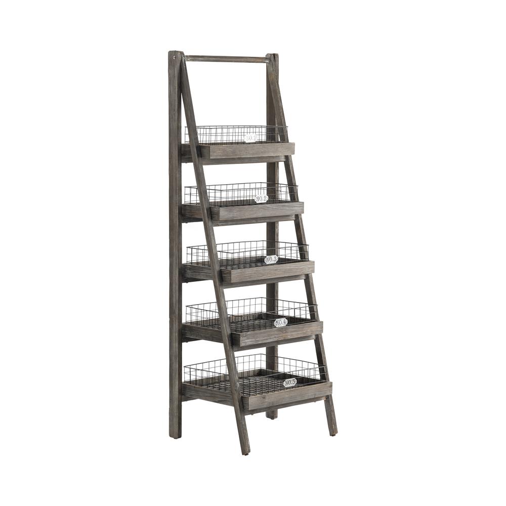 Hastings 5 Tier Charcoal Grey Angled Etagere with Removable Metal Baskets. Picture 1