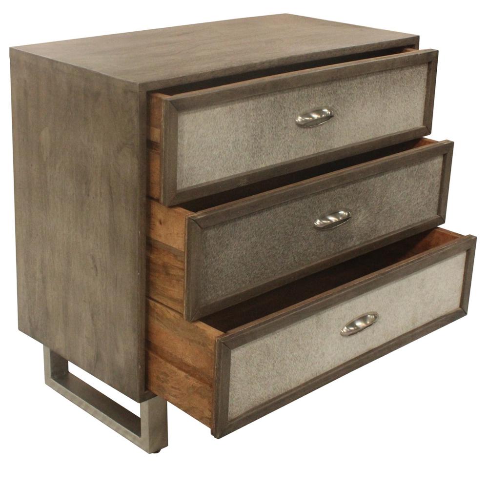 Theodore 3 Drawer Grey Cowhide Chest Wood Brown. Picture 3