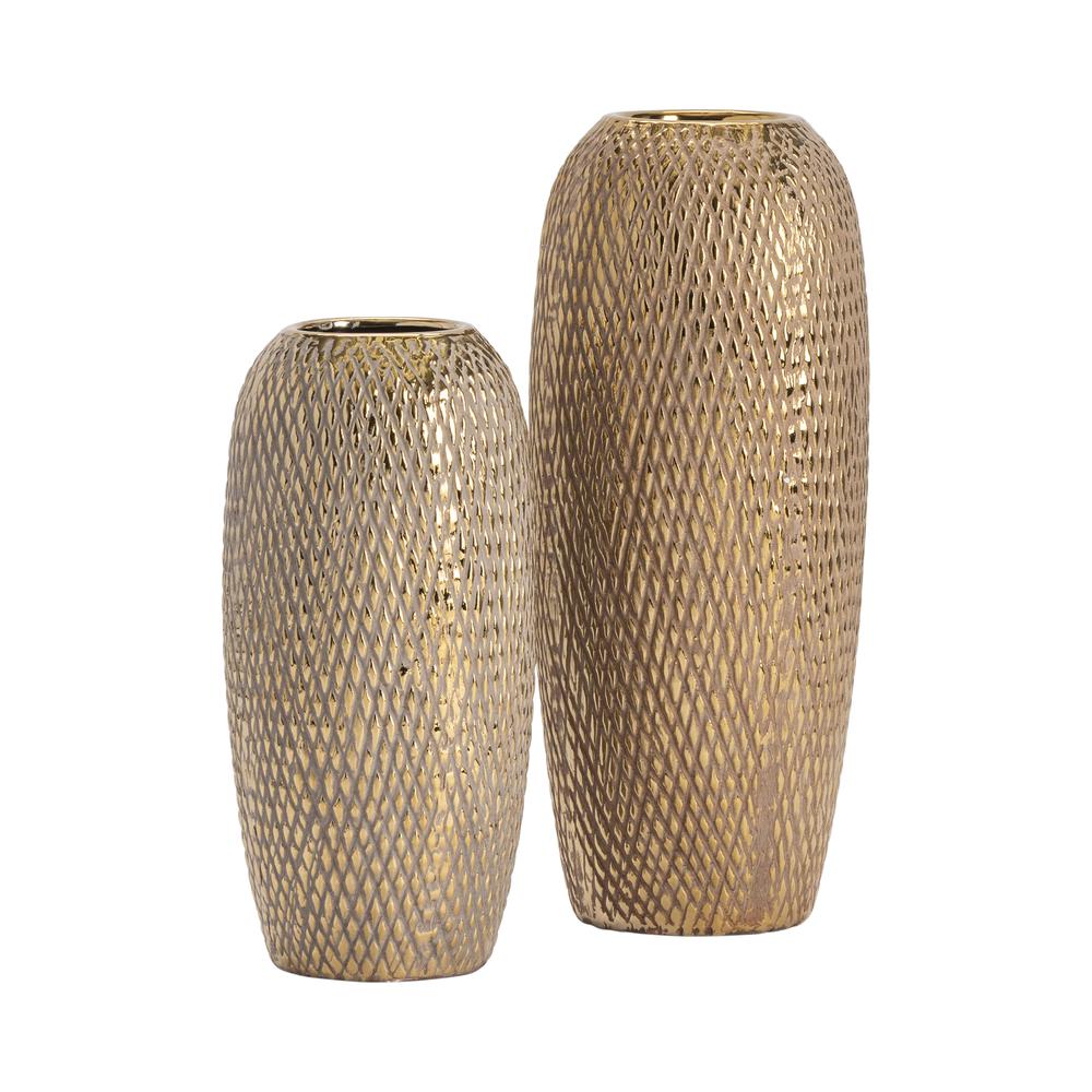 Crestview Collection Sisley Vases Set of 2 Gold Ceramic Modern Style. Picture 2