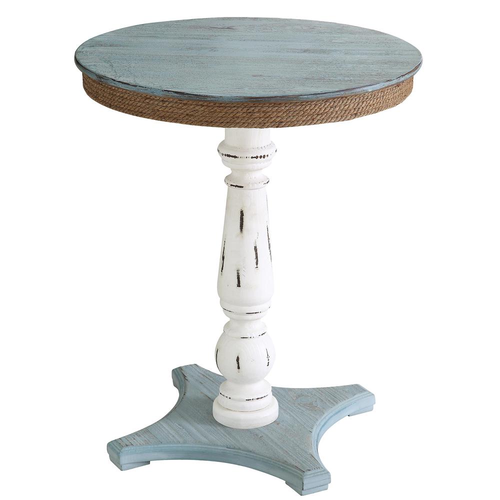 Sea Isle Two Tone Rustic Coastal Wood and Rope Apron Accent Table. Picture 1
