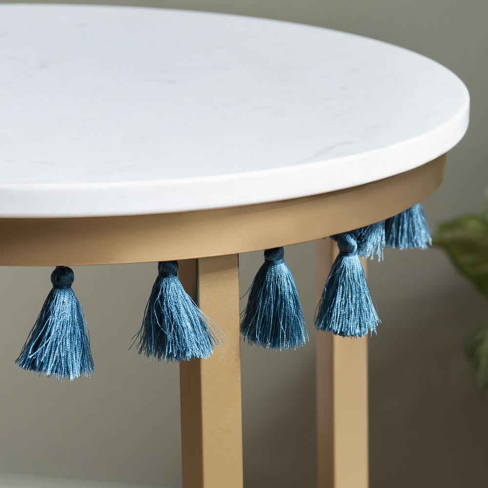Saffron Marble Table With Blue Tassels. Picture 4