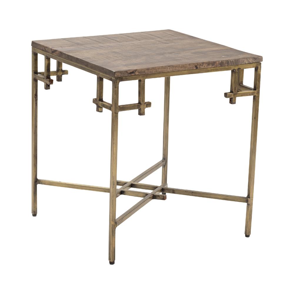 Bengal Manor Mango Wood Square End Table with Iron Square Corner Aged Gold Finish. Picture 3