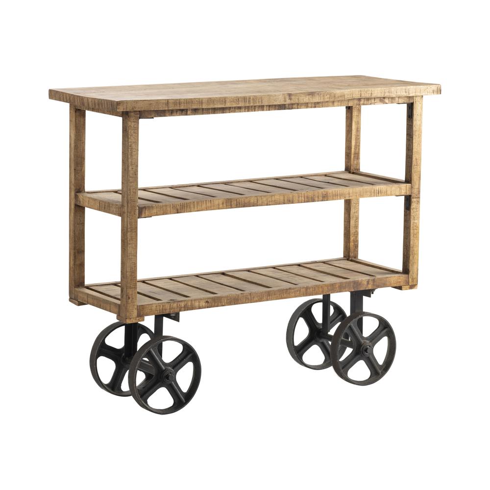 Crestview Collection Bengal Manor Mango Wood Industrial Cart Furniture, Brown. Picture 2