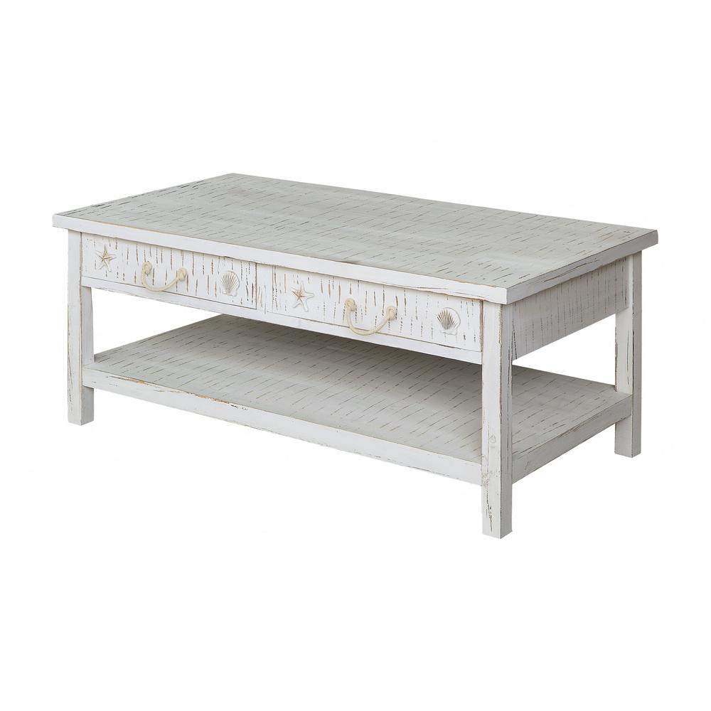 Crestview Collection CVFZR1522 Seaside White Coastal Cocktail Table Furniture. Picture 1