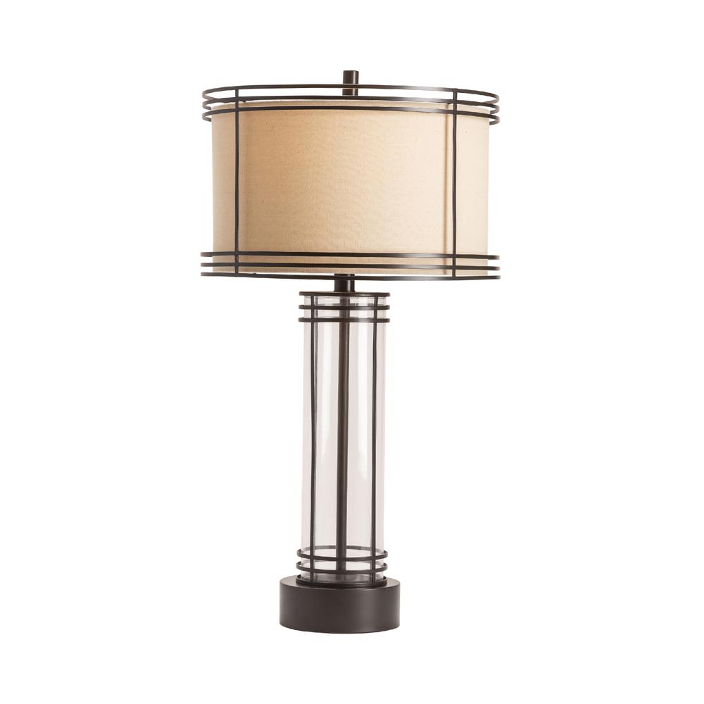 34"H Brown/Bronze Metal + Glass Table Lamp. Picture 1