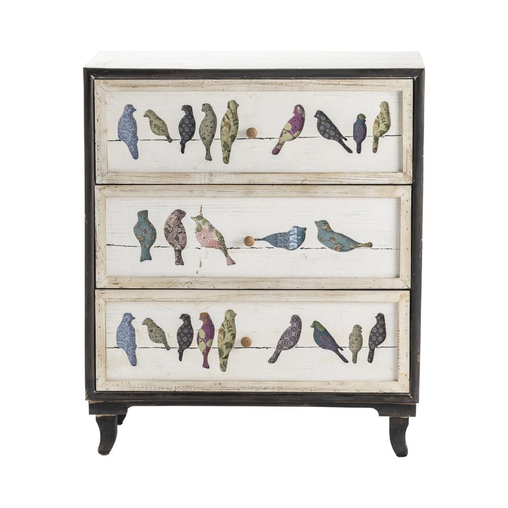 Crestview Collection Birds on a Wire 3 Drawer Painted Chest Furniture, White. Picture 2