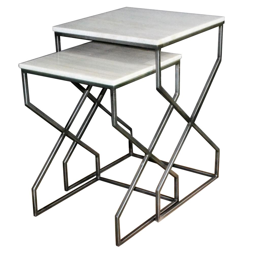 Crestview Collection Iron Marble Set of 2 Side Table Evolution Furniture. Picture 1