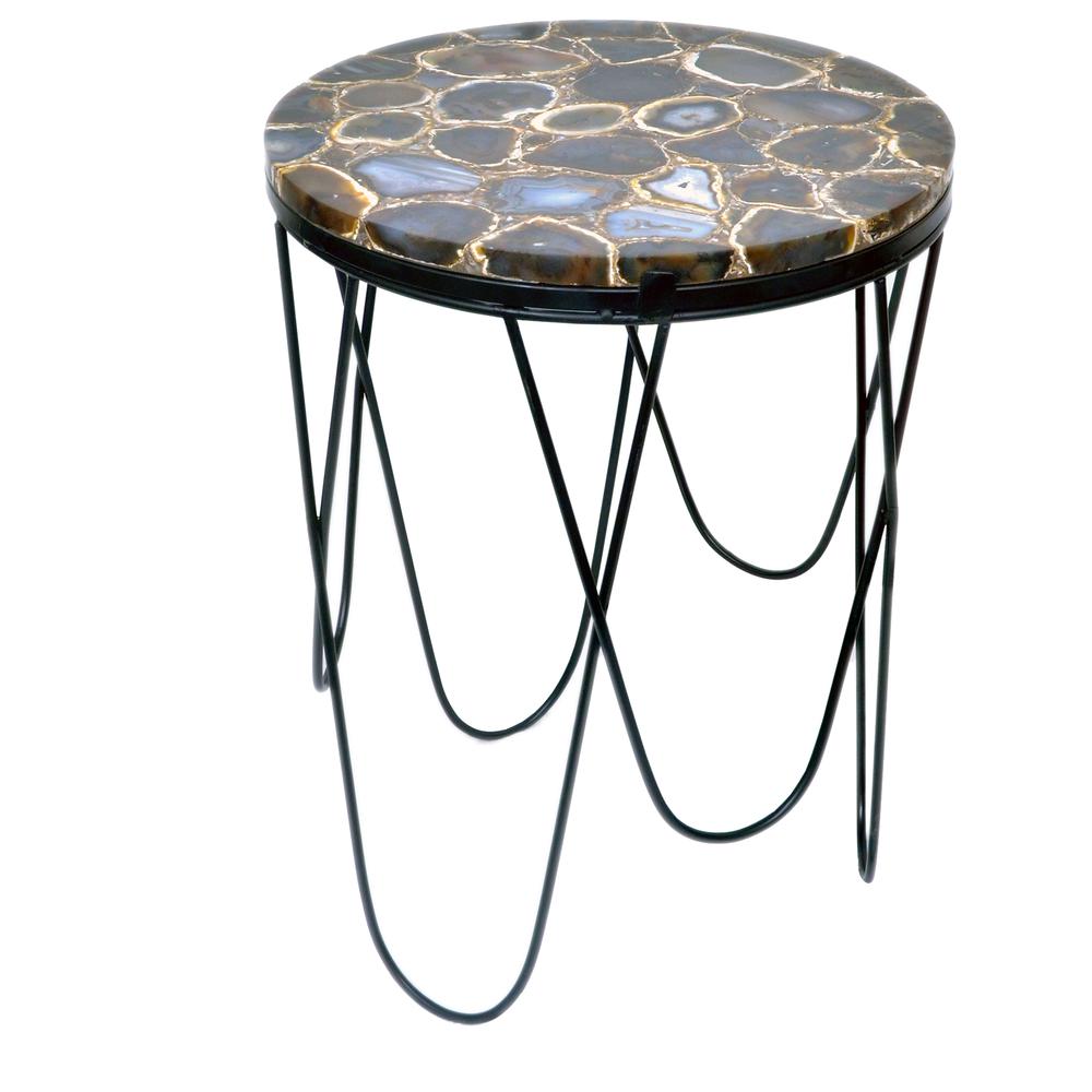 Crestview Collection Baxter Black Agate Accent Table with Metal Frame. Picture 1