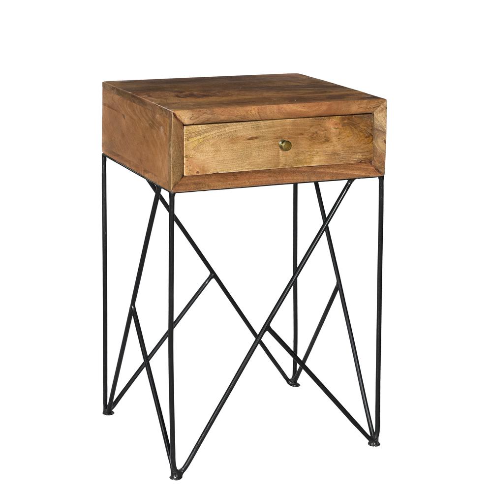 Crestview Bengal Manor Acacia Wood and Metal 1 Drawer Accent Table CVFNR721. Picture 1