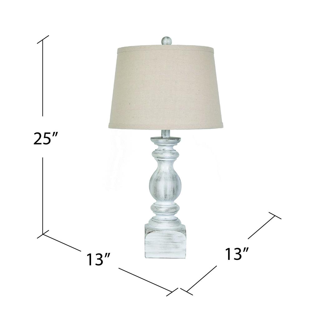 Crestview Collection Valencia 25 Inch Distressed White Resin Table Lamp. Picture 2