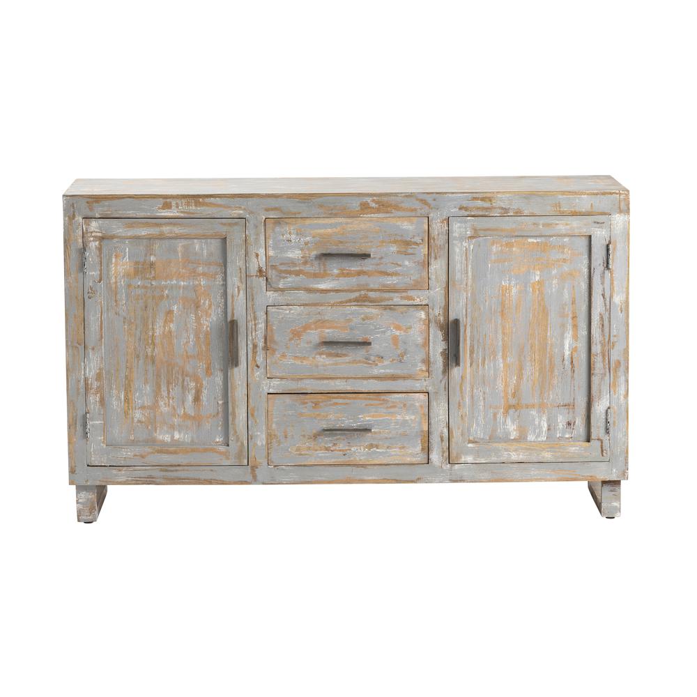 Bengal Manor Mango Wood 2 Door 3 Drawer Sideboard Heavily Distressed Grey Finish. Picture 2