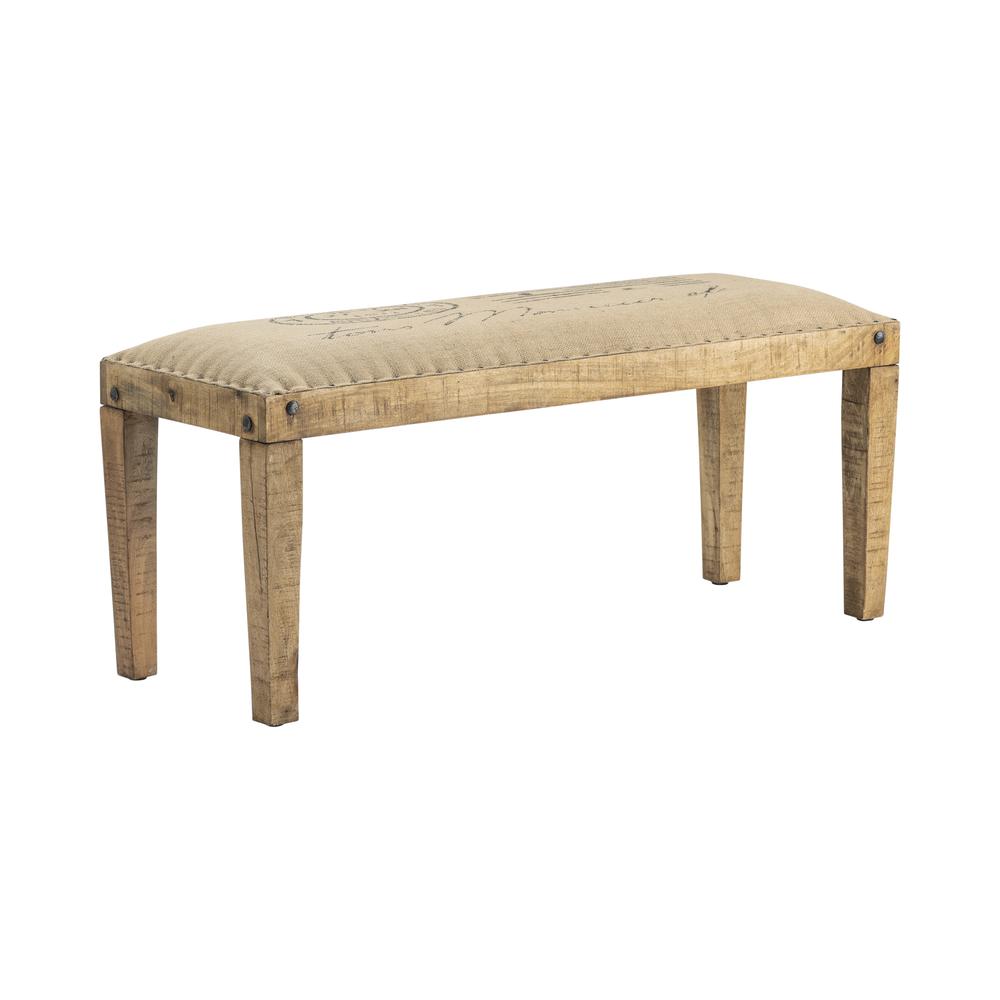 Crestview Collection Bengal Manor Mango Wood Burlap Bench Furniture, Brown. Picture 1