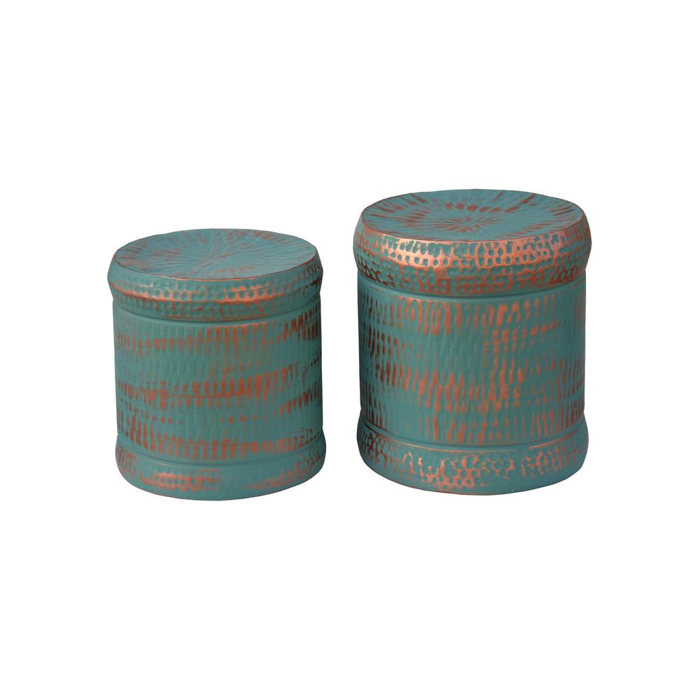 Crestview Collection Evolution Jocelyn Set of 2 Metal Outdoor Stools in Green. Picture 1
