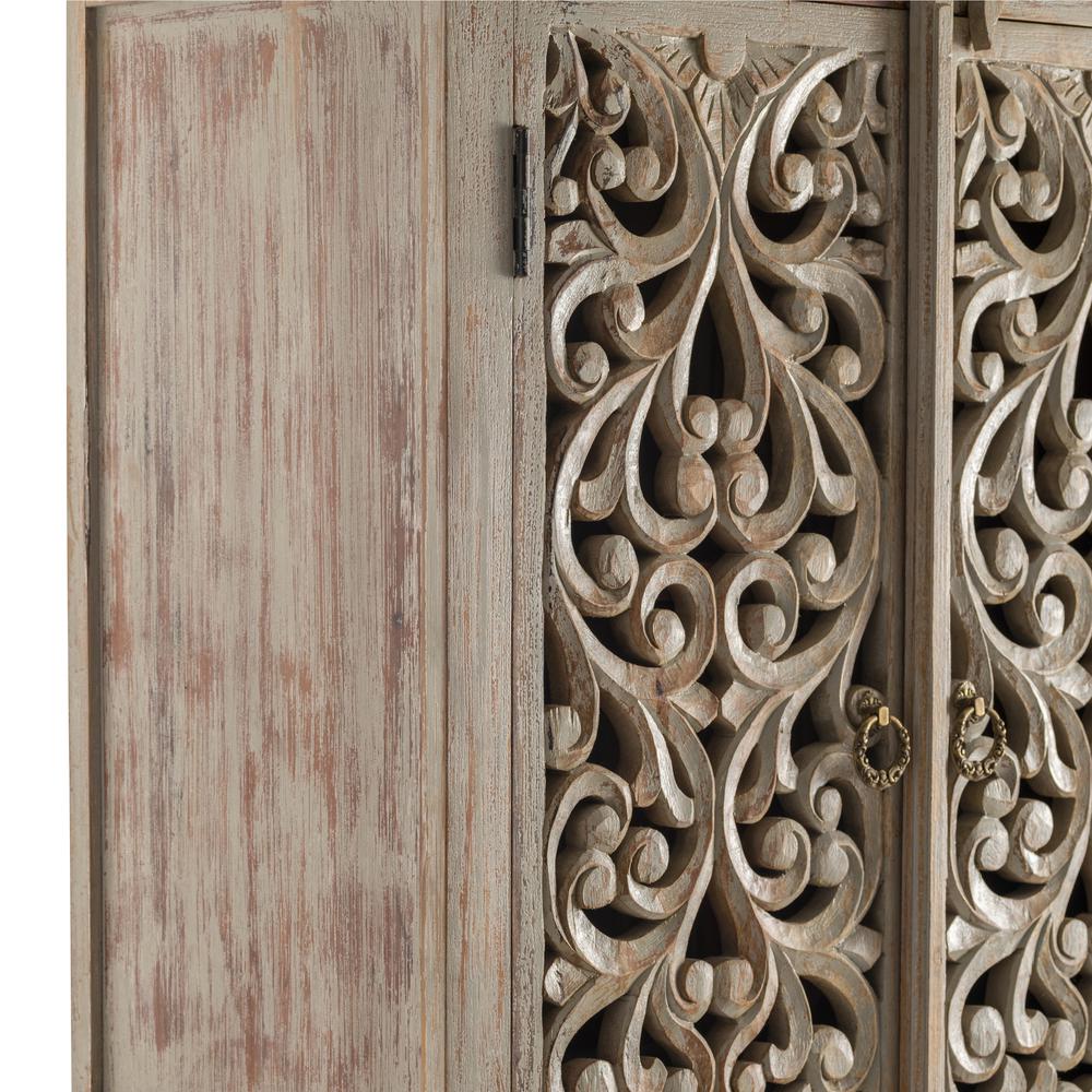 Bengal Manor Mango Wood Hand Carved Open Design 2 Door Tall Cabinet. Picture 3