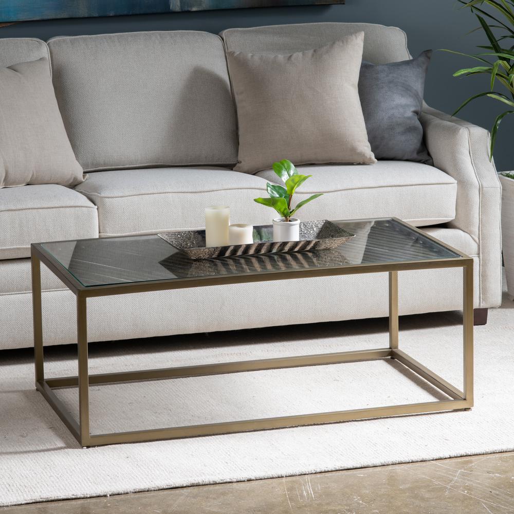 Christian Gold Metal and Glass Coffee Table. Picture 3