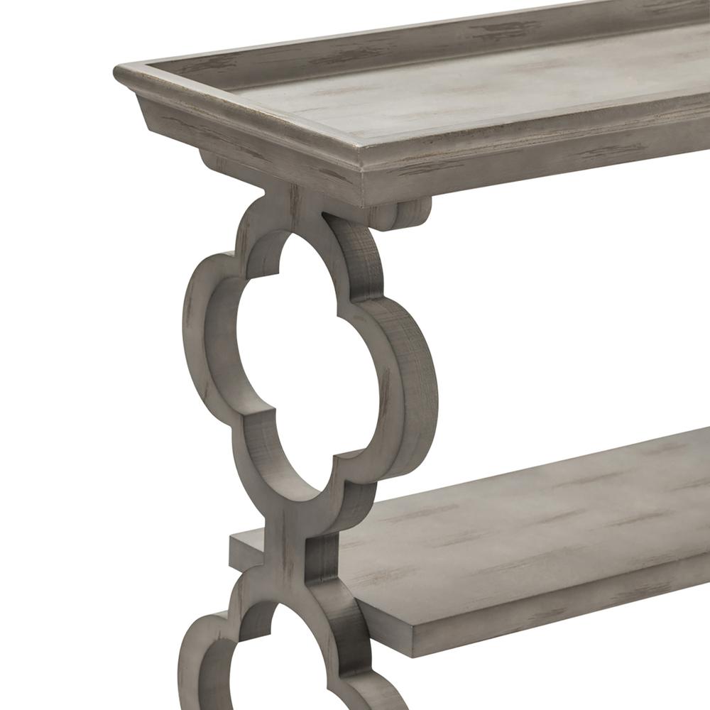 Crestview Collection Chelsea Tray Top Grey Quatrefoil Console Table Furniture. Picture 3