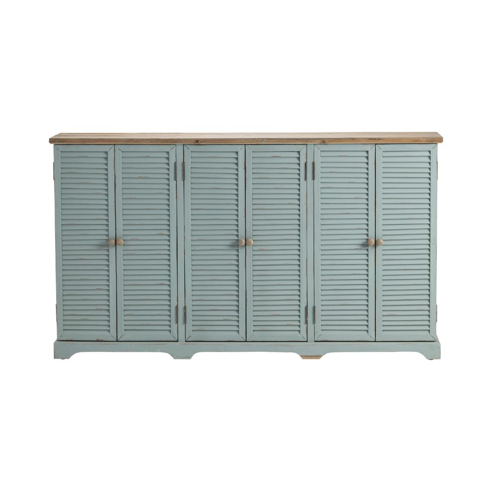 Crestview Collection Clearwater 6 Louvered Door Sea Wash Sideboard. Picture 1