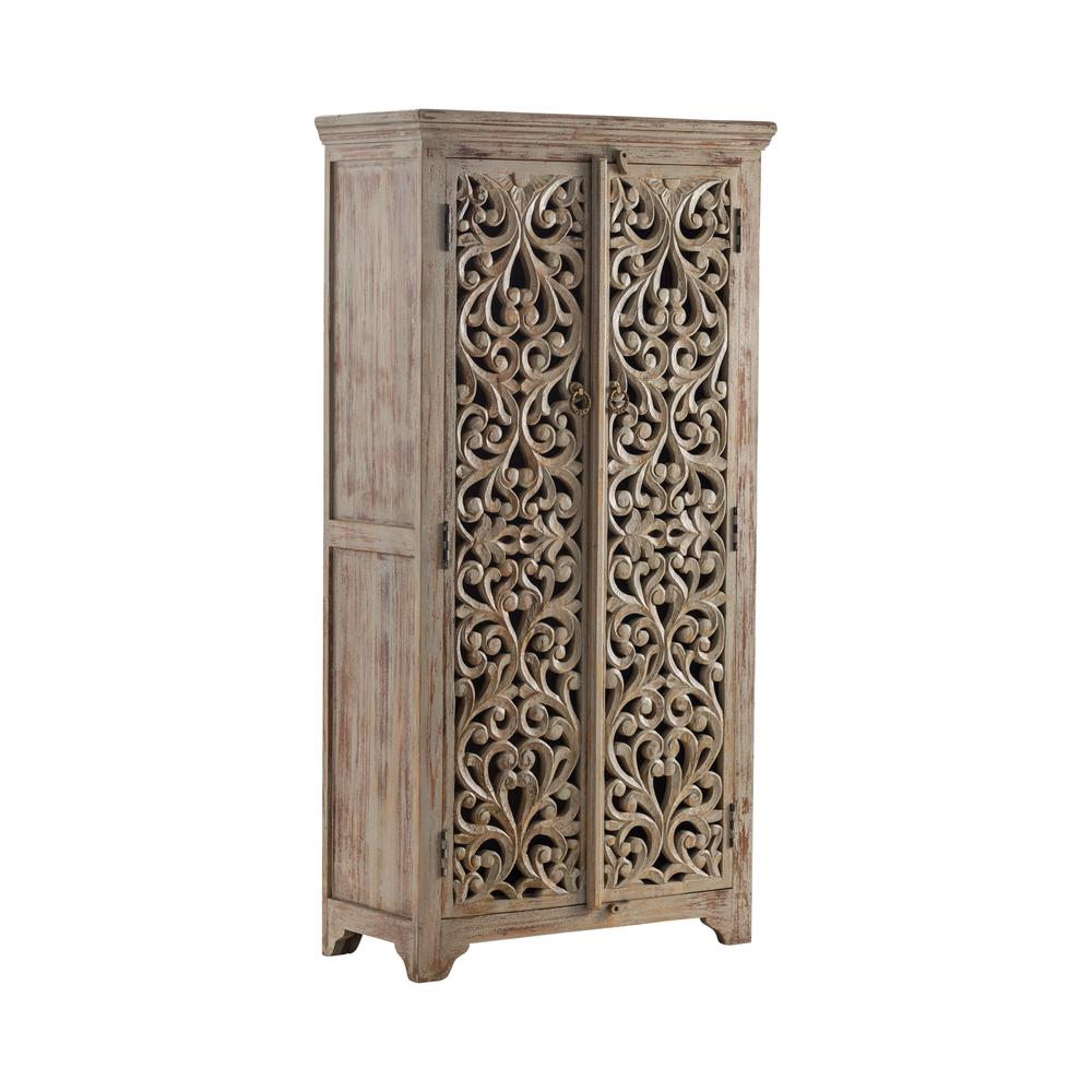 Bengal Manor Mango Wood Hand Carved Open Design 2 Door Tall Cabinet. Picture 1