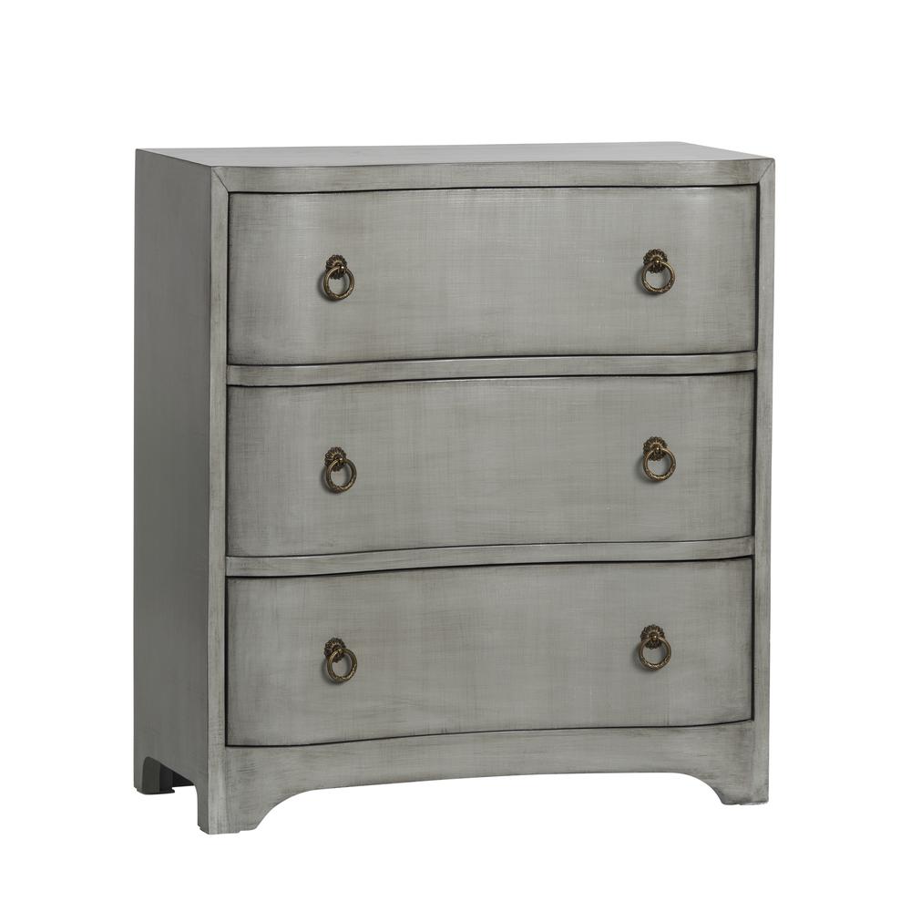 Brookstone 3 Curved Drawer Brushed Grey Linen Finish Chest. Picture 1
