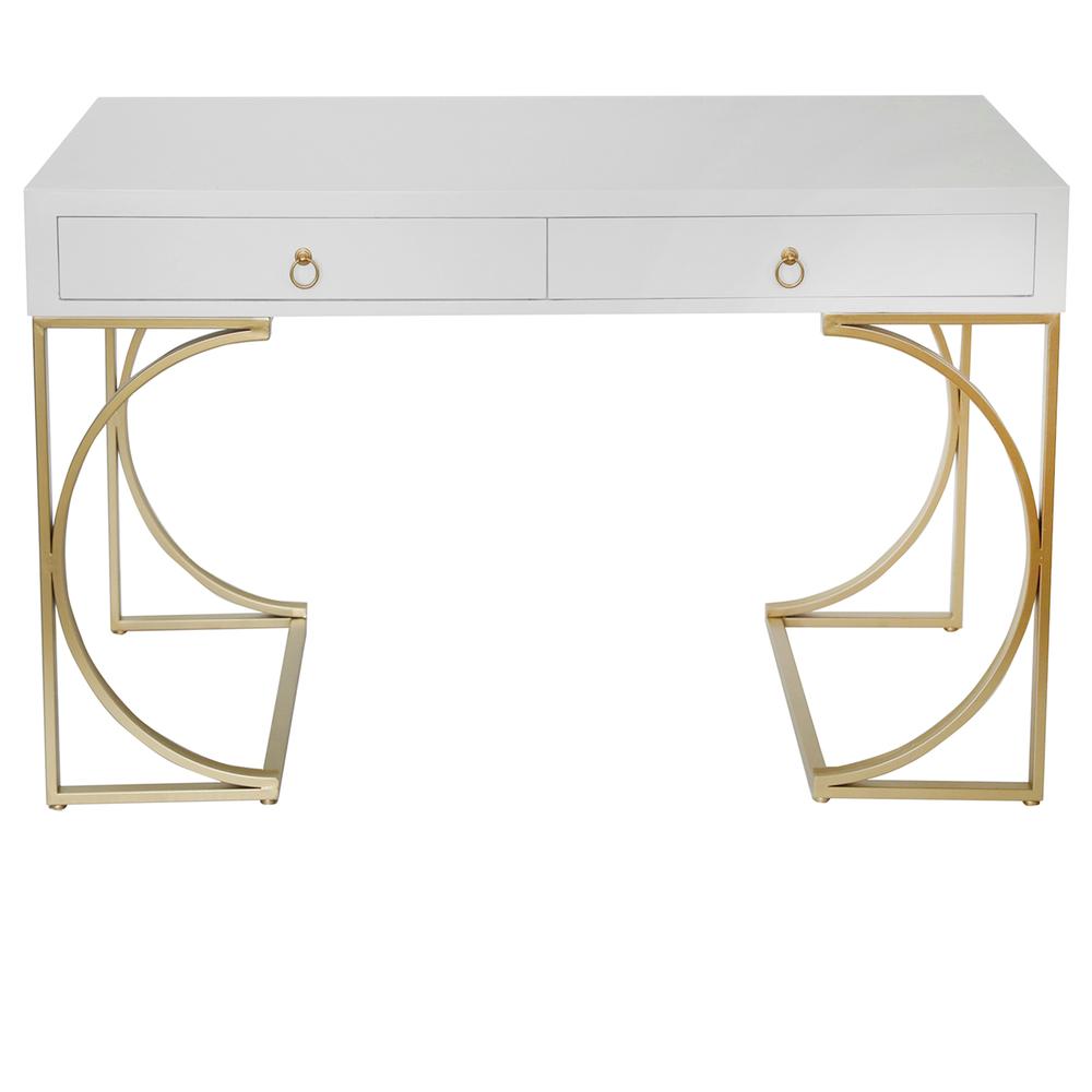 Crestview Collection Julienne White and Gold Metal Desk 52 x23.8 x 30.25. Picture 1