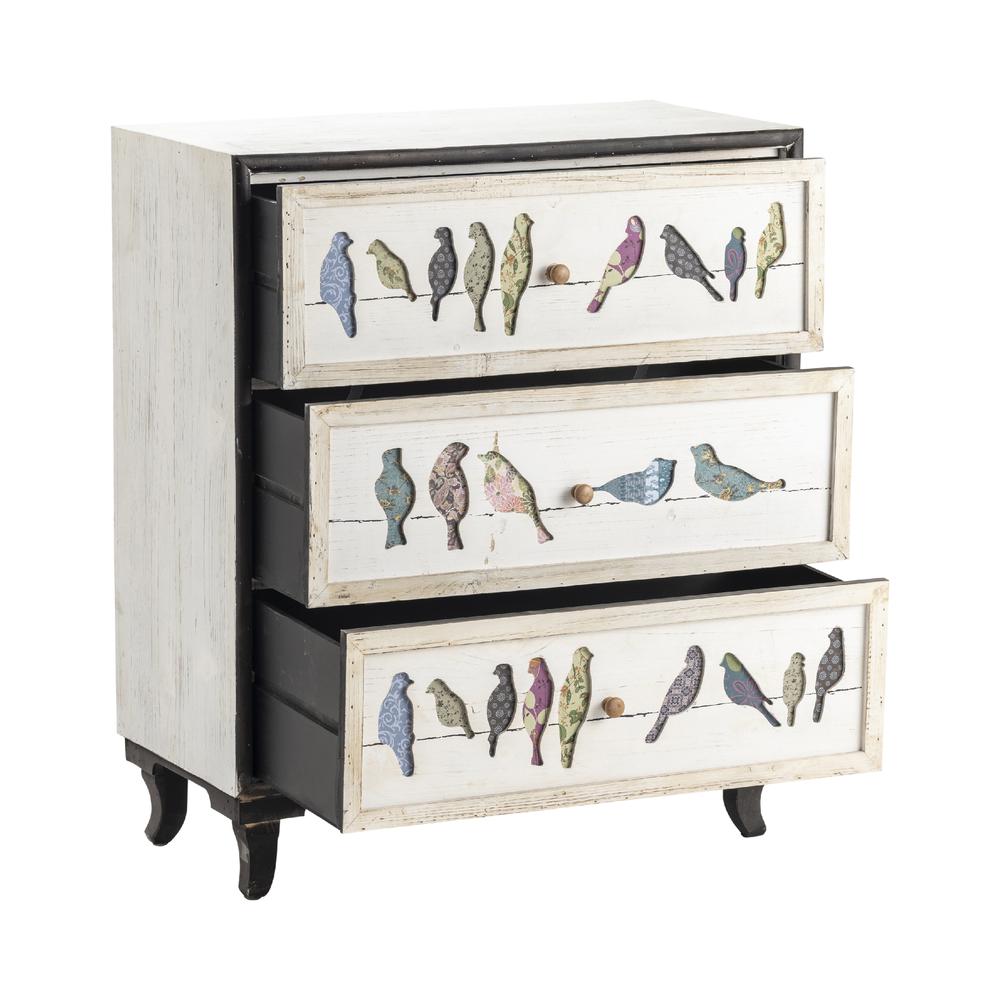 Crestview Collection Birds on a Wire 3 Drawer Painted Chest Furniture, White. Picture 4