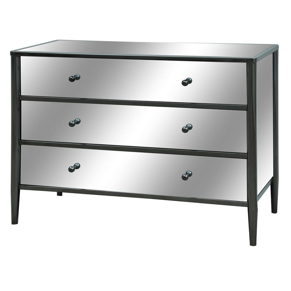 Midnight Black Nickel Metal and Mirror 3 Drawer Chest*. The main picture.
