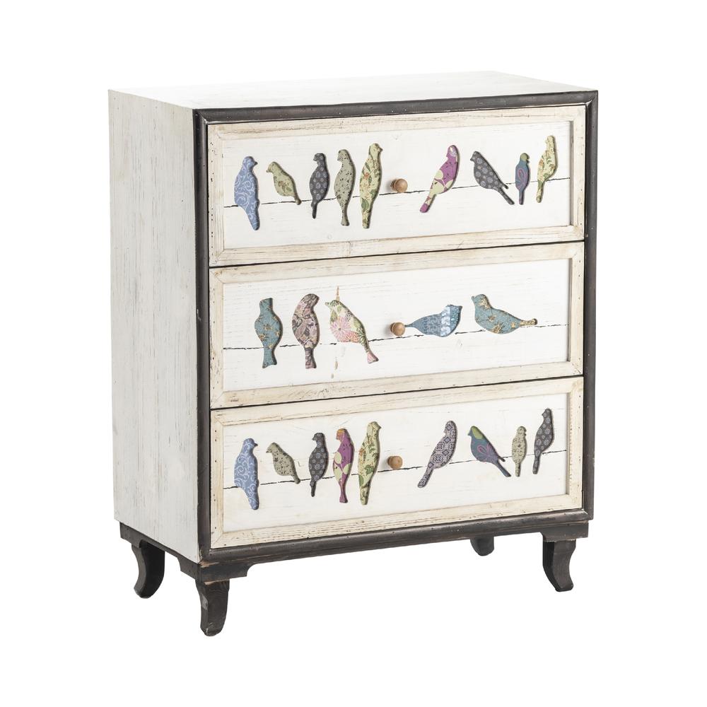 Crestview Collection Birds on a Wire 3 Drawer Painted Chest Furniture, White. Picture 3