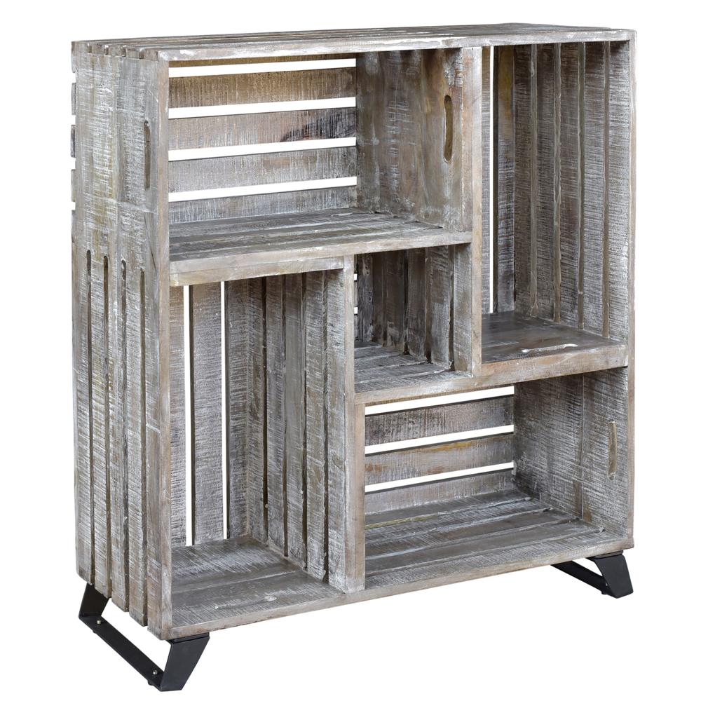 Crestview Collection Bengal Manor Mango Wood Reclaimed Crates Bookcase, Gray. Picture 1