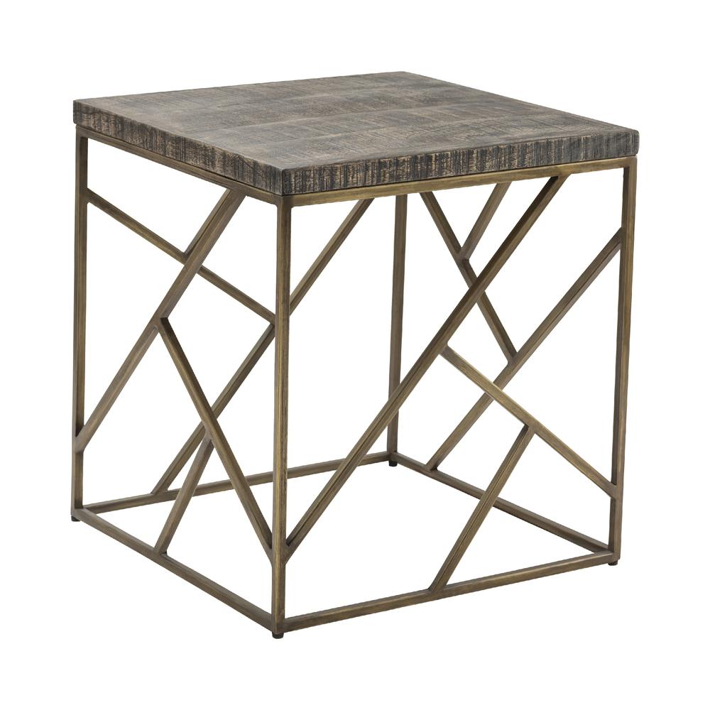 Bengal Manor Burnished Ebony Mango Wood with Crazy Cut Iron Aged Gold Square End Table. Picture 1