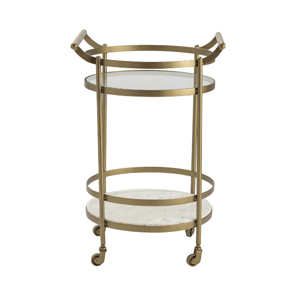 Vine Grove Metal, Marble, and Glass Bar Cart. Picture 1