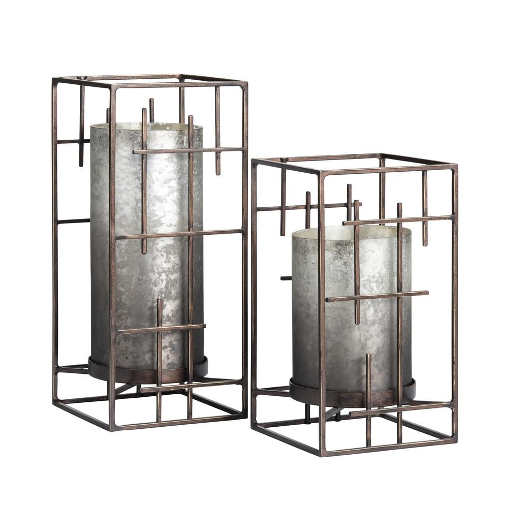Crestview Collection Sutter Ombre Smoked Glass Hurricane Set, Charcoal & Pewter, Metal & Glass. Picture 3