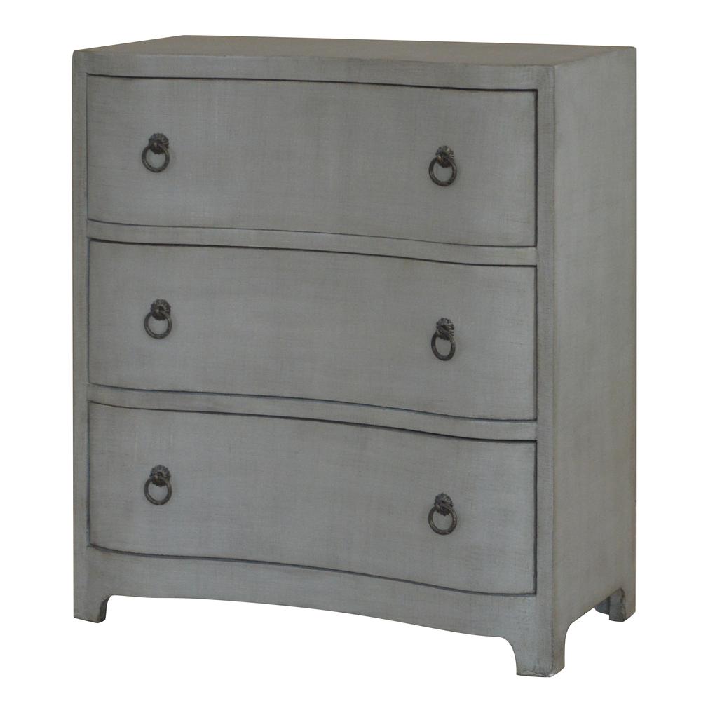 Brookstone 3 Curved Drawer Brushed Grey Linen Finish Chest. Picture 2