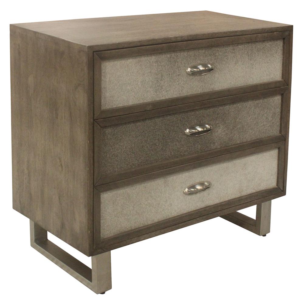 Theodore 3 Drawer Grey Cowhide Chest Wood Brown. Picture 4