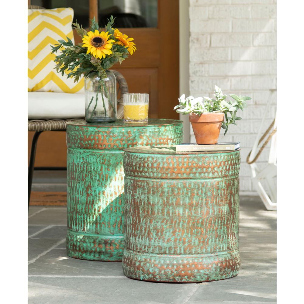 Crestview Collection Evolution Jocelyn Set of 2 Metal Outdoor Stools in Green. Picture 2