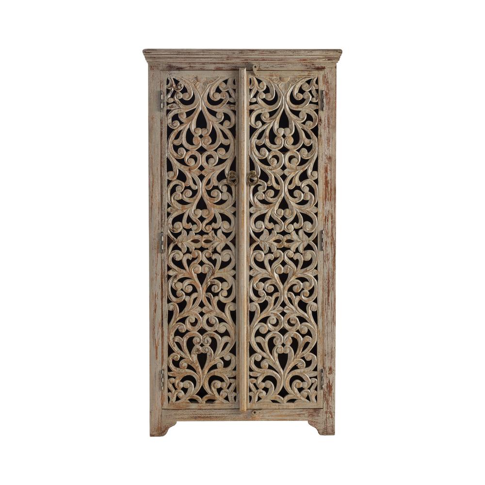 Bengal Manor Mango Wood Hand Carved Open Design 2 Door Tall Cabinet. Picture 2