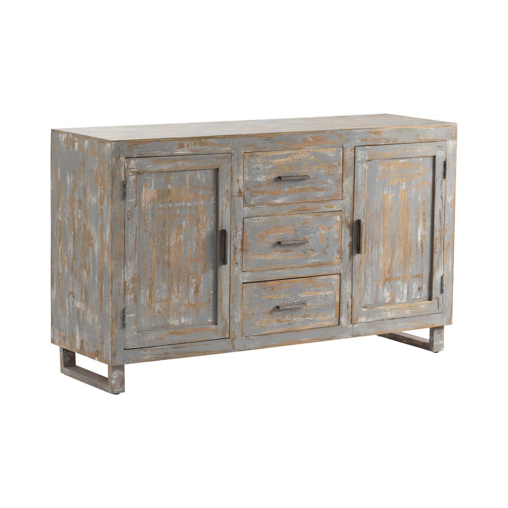 Bengal Manor Mango Wood 2 Door 3 Drawer Sideboard Heavily Distressed Grey Finish. Picture 1