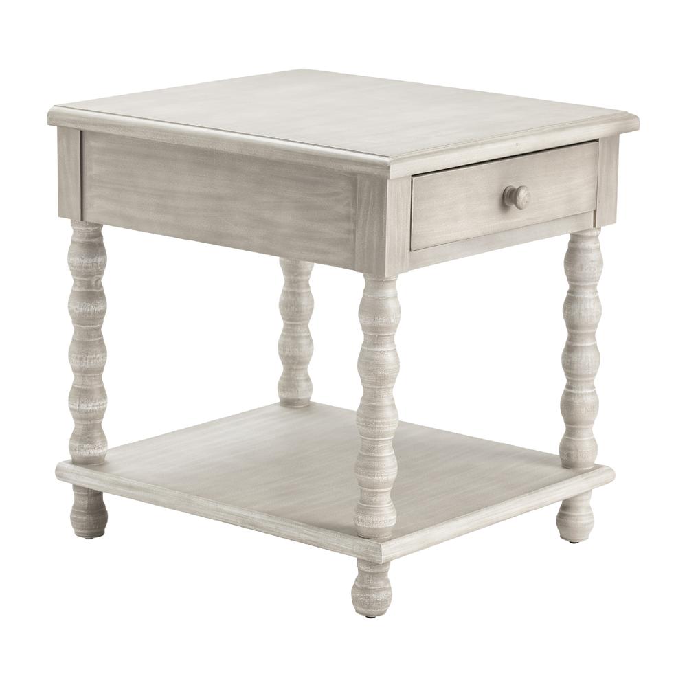Crestview Collection Pembroke Turned Leg Chalk Grey 1 Drawer End Table Furniture. Picture 1