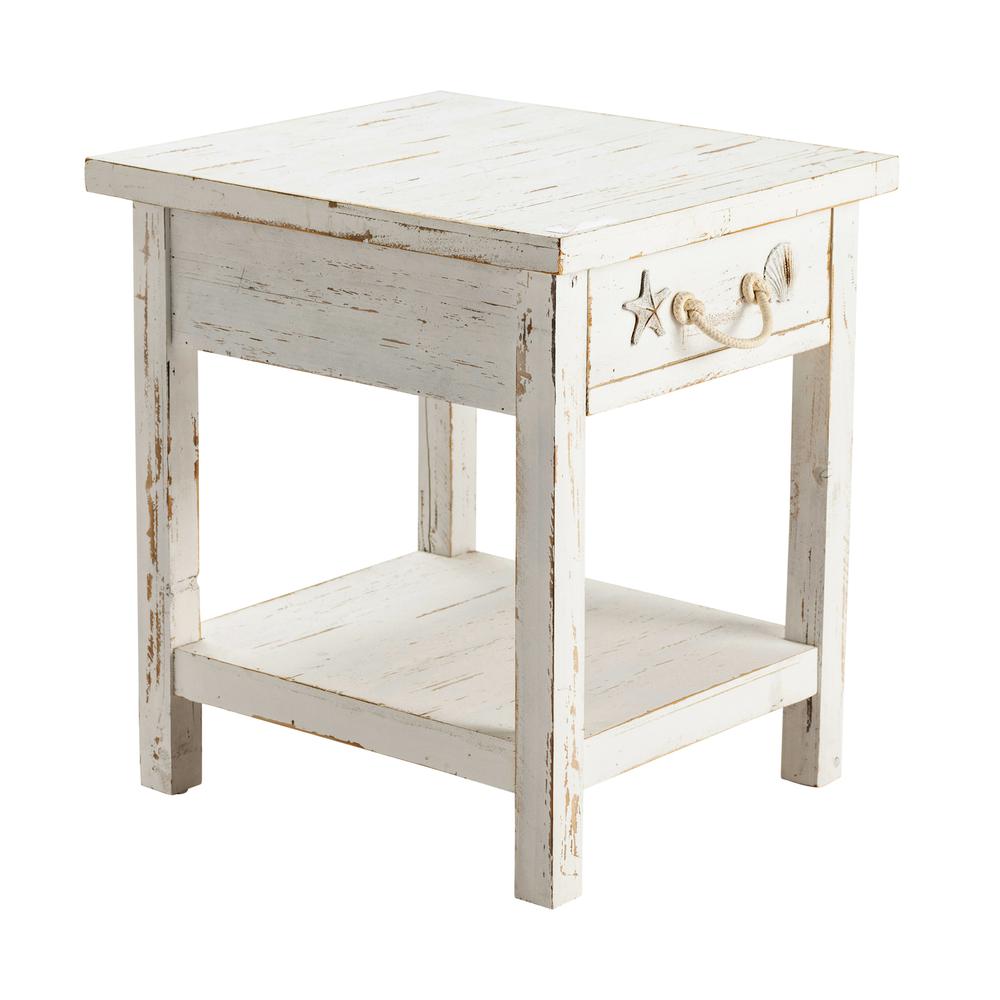 Crestview Collection CVFZR1521 Seaside White Coastal End Table Furniture. Picture 1