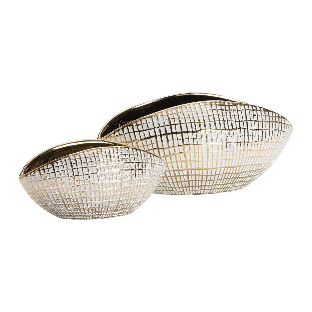 Crestview Collection Beacon Bowls Set of 2 Gold Ceramic decorative bowls. Picture 2