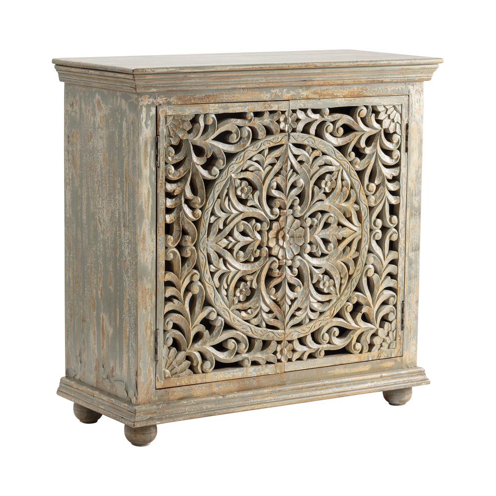 Crestview Collection Bengal Manor Mango Wood Carved 2 Door Cabinet Furniture. Picture 1