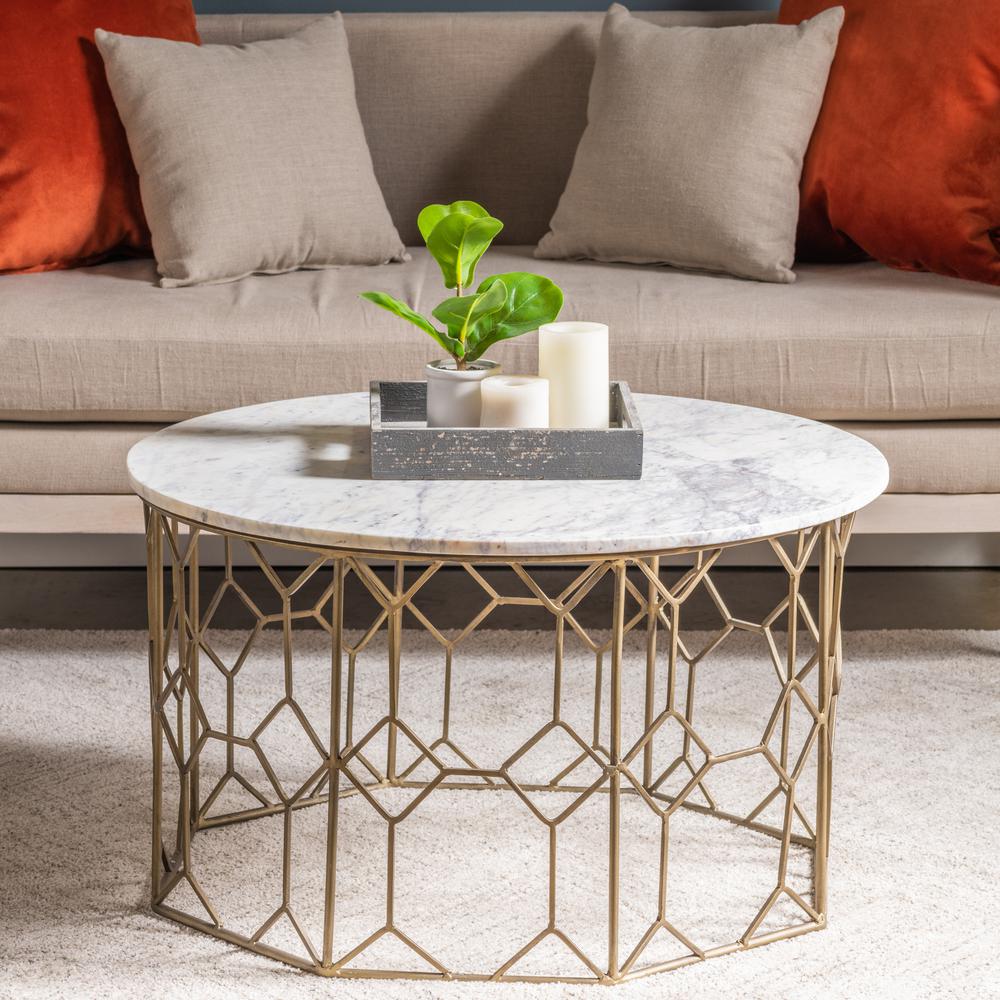 Crestview Collection White Mariah White Marble and Metal Coffee Table. Picture 2