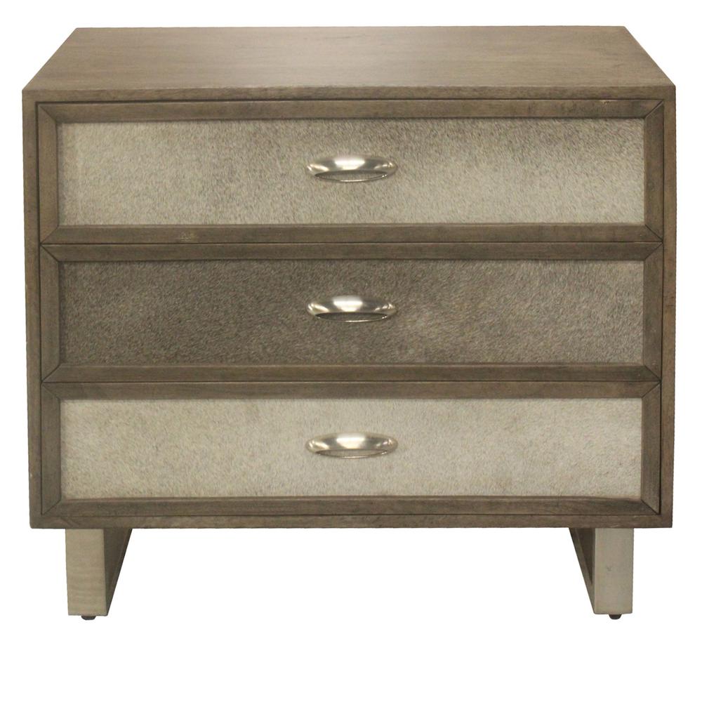 Theodore 3 Drawer Grey Cowhide Chest Wood Brown. Picture 2