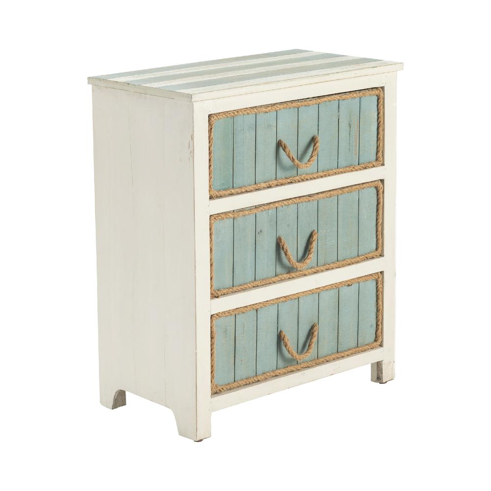 Crestview Collection Blueish Grey and White 3 Drawer Rope Accent Chest. Picture 1