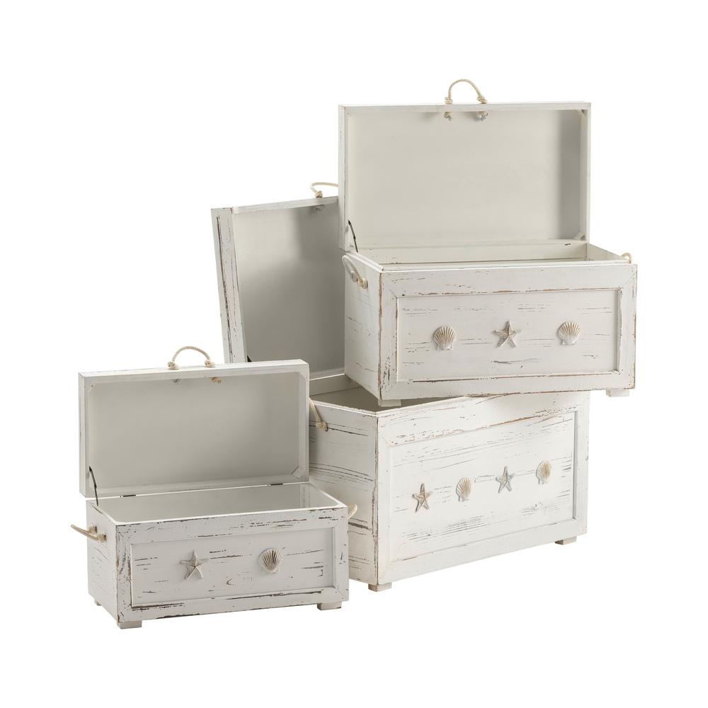 Crestview Collection Seaside White Shell Set of 3 Trunks Furniture, Gray. Picture 2